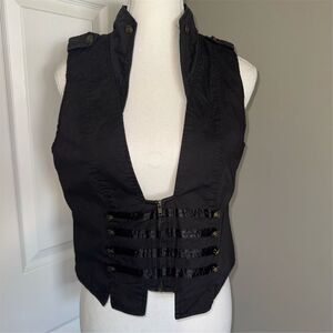 Poetry Clothing Women's Black 100% Cotton Military Style Vest Size L Zip Closure